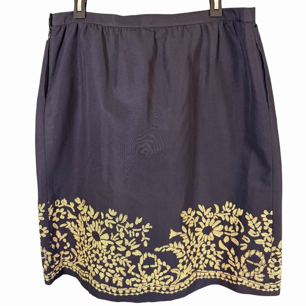 Dana Buchman Silk Blend Skirt Embroidered Black 14 Whimsigoth Darkfairy Bohemian - Picture 4 of 10